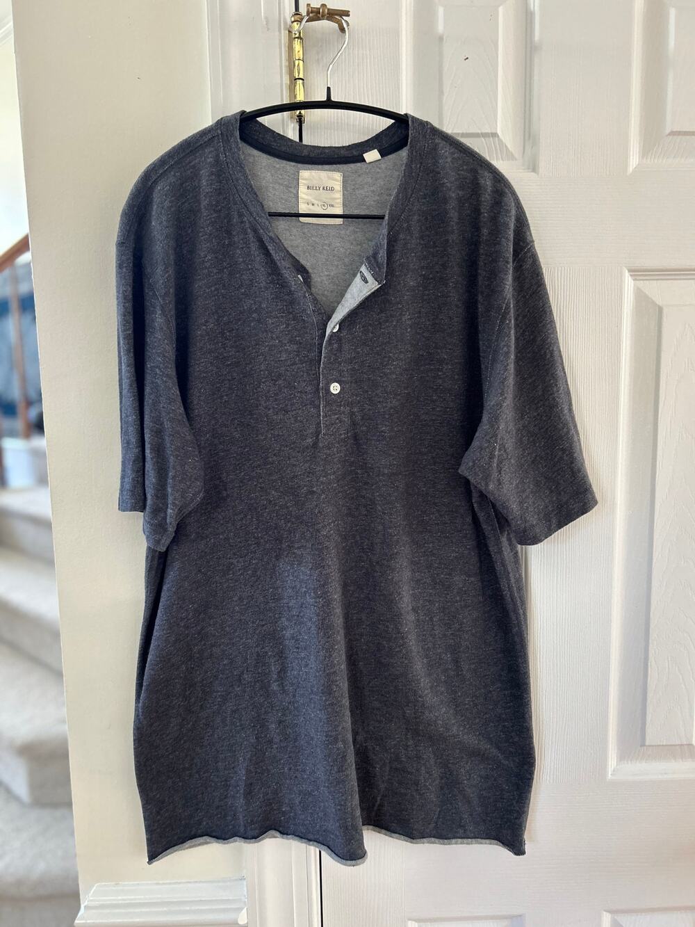 Billy Reid Charcoal Grey Short Sleeve Henley T-Shirt